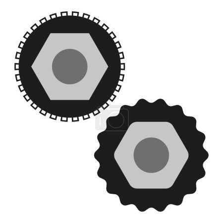 Minimalist gear and nut vector. Mechanical components illustration. Engineering and machinery concept. Industrial design in black and gray. EPS 10.