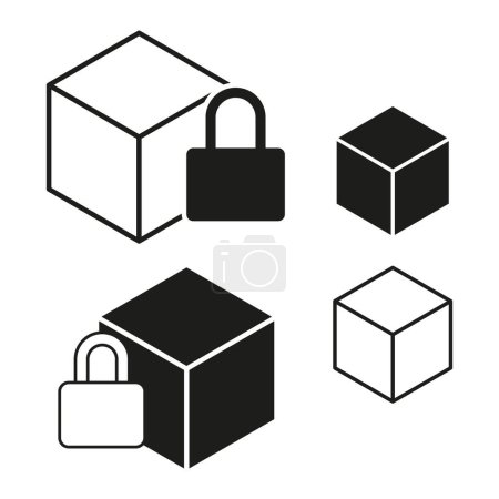 Secure package concept vector icons. Locked and unlocked box illustrations. EPS 10.