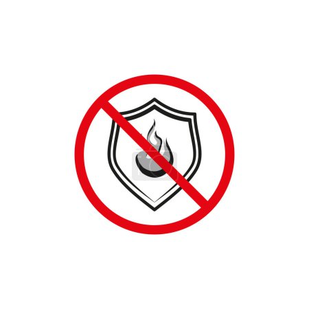 No hay señal de fuego ilustración vectorial. Símbolo de prohibición de fuego Vector. Escudo de protección con el icono de llama. Señal de seguridad y advertencia. EPS 10.