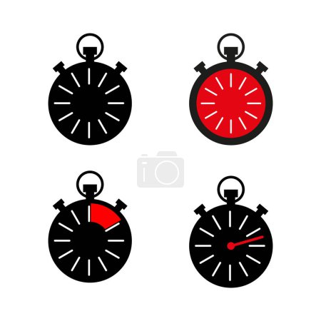 Illustration for Stopwatch set icon. Vector timers collection. Red highlights indicate passing time. EPS 10. - Royalty Free Image