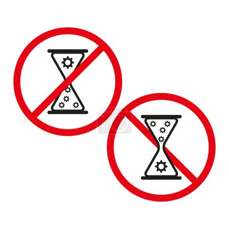 No time wasting allowed. Vector hourglass prohibition signs. Productivity and efficiency concept. EPS 10.