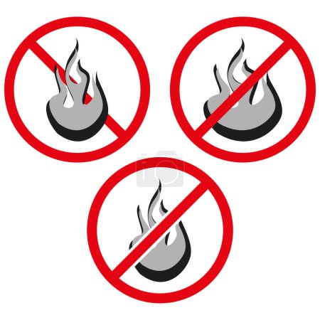 No hay señal de llama abierta. Símbolo de prohibición del fuego. Icono de advertencia inflamable. Ilustración vectorial. EPS 10. Imagen de stock.
