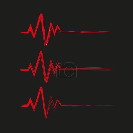 Ilustración de Líneas de pulso cardíaco para monitoreo médico. Formas de onda ECG rojas Ilustración vectorial. Gráfico de ritmo de atención médica. EPS 10. - Imagen libre de derechos