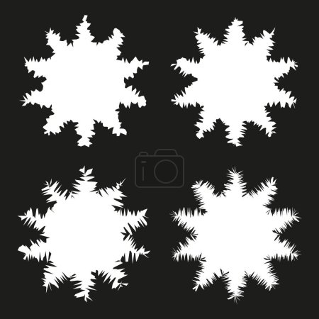 Vector snowflakes silhouette set. Unique geometric ice crystal designs. Winter season symmetrical patterns. EPS 10.