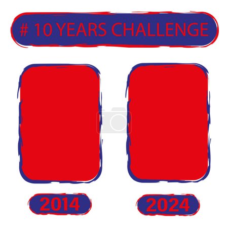 Concept de vecteur de défi de 10 ans. Comparaison 2014 vs 2024. Illustration des tendances des médias sociaux. Design rouge et bleu audacieux. SPE 10.