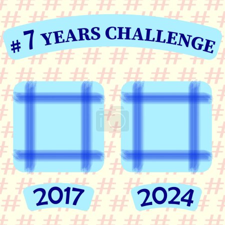 Cambio de tiempo visualizado. Evolución del patrón de 2017 a 2024. Pastel vectorial de transición a cuadros. Comparación de siete años. EPS 10.