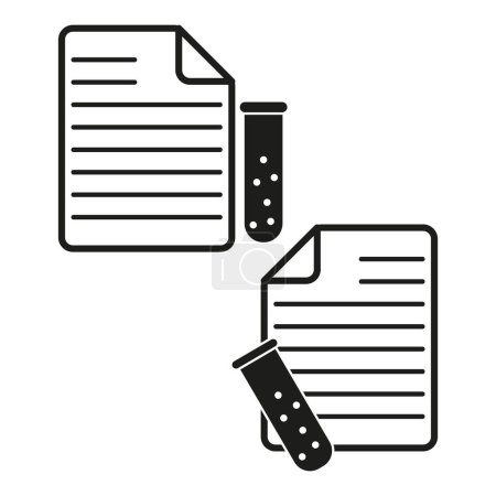 Document and test tube icons vector. Scientific research paperwork symbol. Lab analysis report illustration. EPS 10.