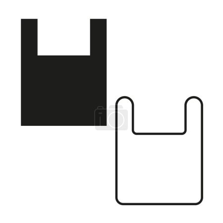 Schwarz-weiße Plastiktüten-Ikonen. Vektorillustration von Einkaufstaschen. Einfache Handtaschensymbole. EPS 10.