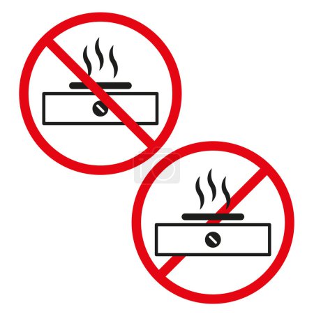 Minimalist kein Elektroherd verwenden Zeichen Vektor. Verbotene Elektroherd-Symbole mit roten Kreisen. Sicherheitshinweis. EPS 10.