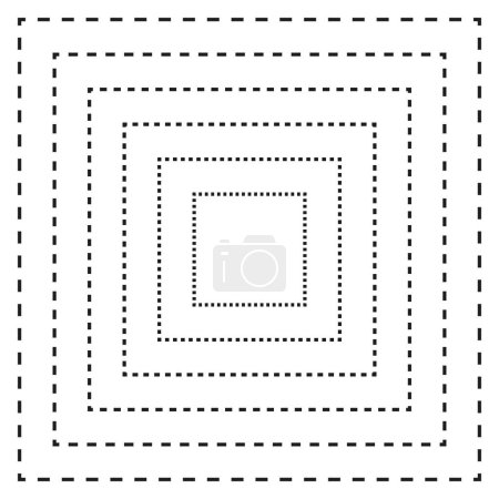 Minimalistischer quadratischer Mustervektor. Geschachtelte gepunktete Quadrate gestalten sich. Abstrakte geometrische Schwarz-Weiß-Illustration. Konzept der modernen Kunst. EPS 10.
