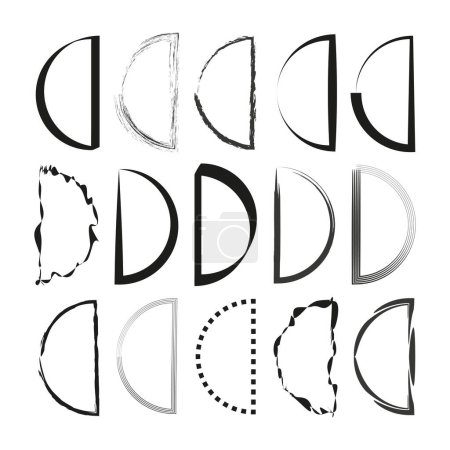Assorted D shapes. Varied line styles. Abstract vector set. Creative designs. EPS 10.