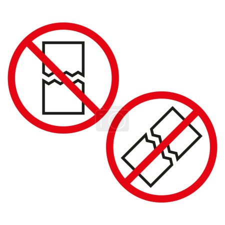 Ilustración de Ningún signo vectorial de objetos rotos. Frágil prohibición de artículos. Círculo rojo con línea. Manejar con instrucciones de cuidado. EPS 10 - Imagen libre de derechos