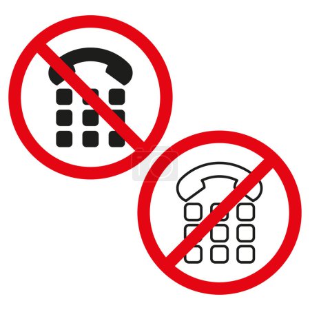 No phone call allowed signs. Silence zone indicators. Prohibited mobile phone usage symbols. Vector illustration. EPS 10. Stock image.