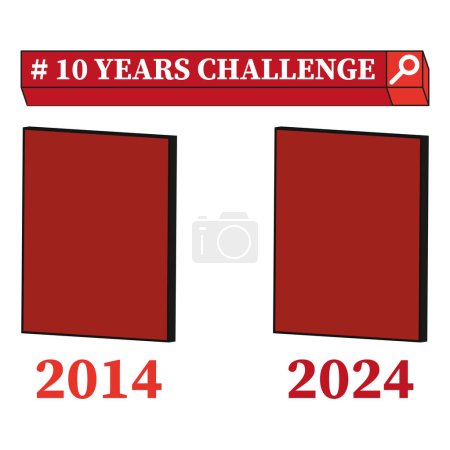 Illustration du concept du défi 10 ans. Comparaison des années 2014 et 2024. Tendance vectorielle des médias sociaux. SPE 10.