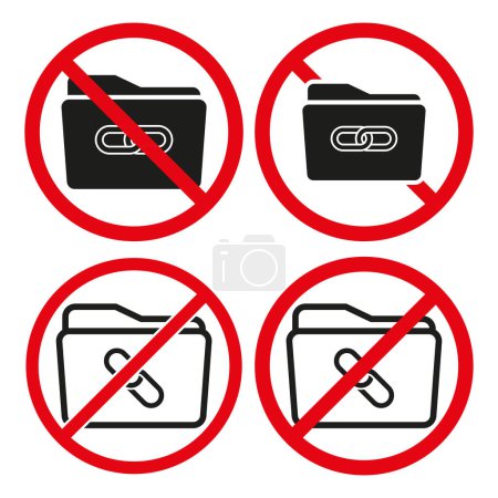 Verbotene Filesharing-Vektor-Zeichen. Attachment und Linksharing nicht erlaubt. Datenaustausch verbotene Symbole. EPS 10.