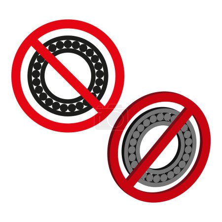 Minimalist prohibited ball bearings vector. No bearings allowed symbol. Restricted mechanical parts illustration. Industrial design concept. EPS 10.