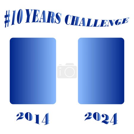 10 Jahre Challenge in blau. Vergleich 2014 gegen 2024. Trendiges Design. EPS 10