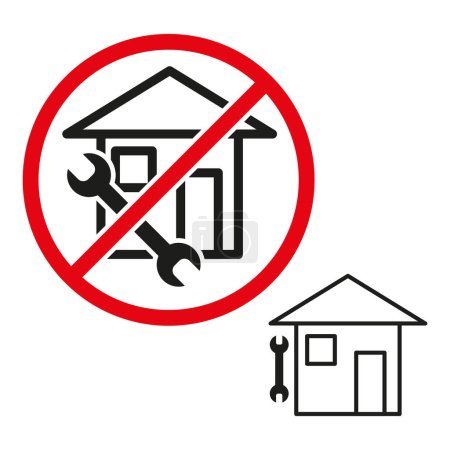 Keine Reparaturarbeiten erlaubten eine Beschilderung. Verbotenes Bausymbol. Vektor-Hauswarteinschränkung. EPS 10.