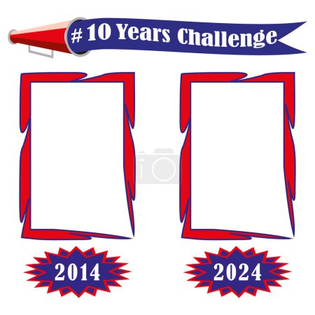 10 Years Challenge frames. Before and after comparison. Vector commemorative design. EPS 10.
