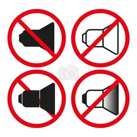 Mute speaker icons. No sound symbol. Red prohibition mark. Vector illustration. EPS 10.