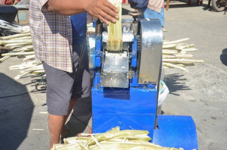 Téléchargez les photos : Small machines for crushing and extracting juice from sugarcane. - en image libre de droit