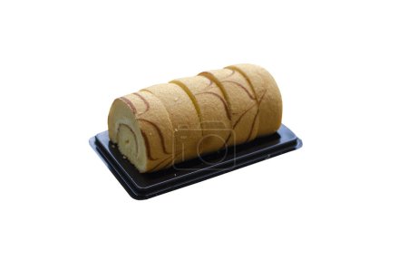 Photo for Mini vanilla roll cake, swiss roll cake or sponge roll with Vanilla flavor for a coffee break. Thai call Jam Rolls. isolated on white background with clipping path - Royalty Free Image