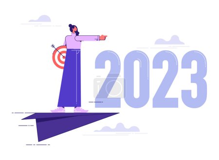 Téléchargez les illustrations : Les affaires en 2023. Développer des stratégies et voir les possibilités de réussite des affaires en 2023 concept,, déterminer le marché cible, bonne année 2023, conception d'illustration - en licence libre de droit