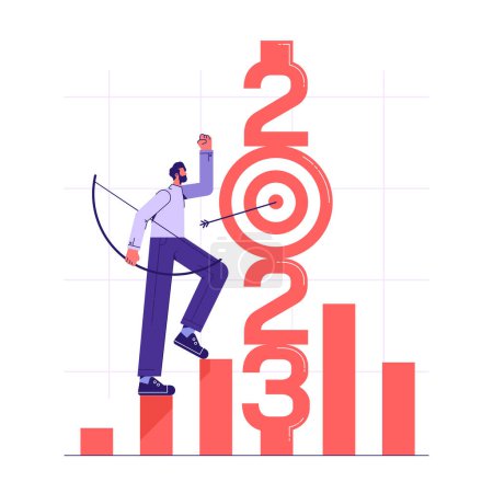 Illustration for Targets and hopes for success in 2023. increase income, salary, profit and income, vision and mission. Business goals and finances, vector concept - Royalty Free Image