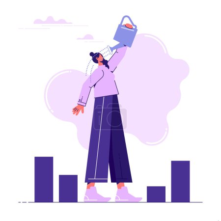 Illustration for Personal growth concept, watering yourself with a watering can, self-improvement and self-development - Royalty Free Image