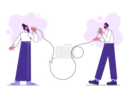 Illustration for Bad communication relationship with tangled lines, Disconnected business, broken communication, Concept of broken communication - Royalty Free Image