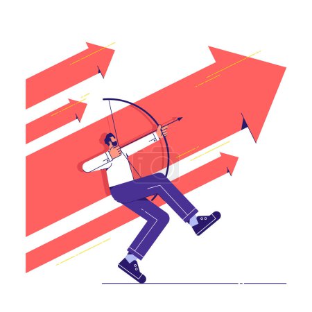 Illustration for Profit benefit and goal achievement concept vector illustration, businessman with bow and arrow aiming financial growth target - Royalty Free Image