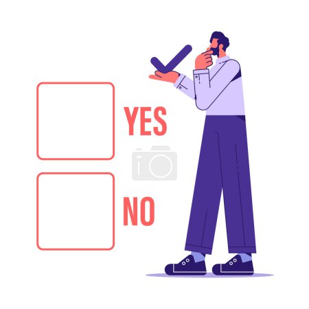 Illustration for Business decision making, choose yes or no alternative or choices, man on decision to choose yes or no - Royalty Free Image