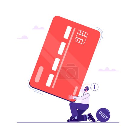Illustration for Financial problem, loan or obligation to pay back, money trouble concept, businessman carry big credit card debt burden or loan payment - Royalty Free Image