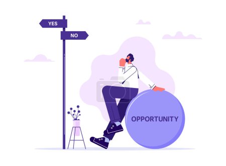 Illustration for Businessman thinking with a big offer opportunity. Concept of business decision, job offer, career path. Flat vector illustration - Royalty Free Image