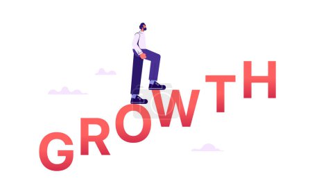 Illustration for Businessman climbs the ladder consisting of large letters growth, business growth or career concept - Royalty Free Image