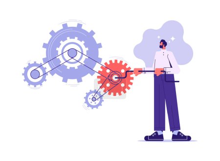 Illustration for Businessman to rotate group of cogwheels gear, business work flow, efficiency working process concept - Royalty Free Image