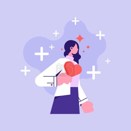 Illustration for Mental health, tips for anxiety, happy woman love herself, psychology help. Self care concept vector illustration in flat style - Royalty Free Image