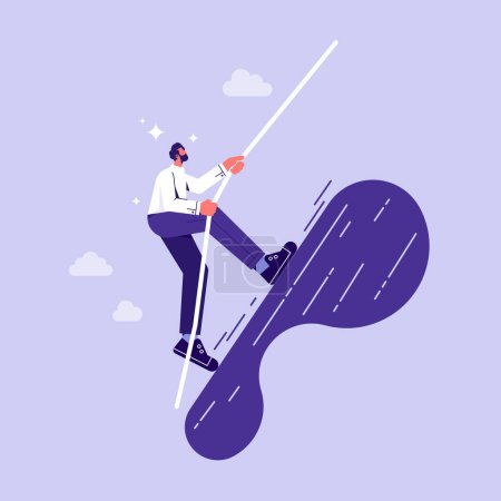 Illustration for Climb the path to success and achievement the goal concept, businessman climbing to top, reaches new hight and achievement in business and career - Royalty Free Image