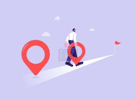 Illustration for Businessman put pin point on route map to achieve success and goal, concept of achieve a goal and success - Royalty Free Image