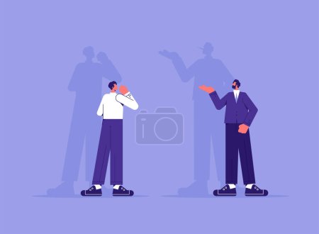 Illustration for Shadow of a businessman with a long nose with another businessman. Portrayal of deceptive deals, hidden agendas, business ethics, trust, and the complexities of perception - Royalty Free Image