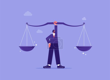 Illustration for Balance and justice for leadership concept, principles and business ethic to do right things, businessman lift balance ethical scale - Royalty Free Image