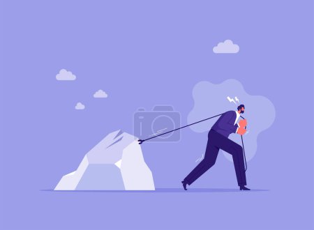 Illustration for Carrying heavy burden. businessman loaded with problems and duties, overwhelmed male with difficulties and troubles, pressure of difficulties and hardships concept - Royalty Free Image