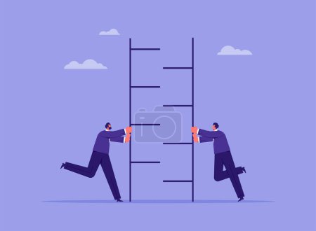 Illustration for Build business success stairs, self development or career growth concept, teamwork partnership building staircase to progress ascending business growth - Royalty Free Image