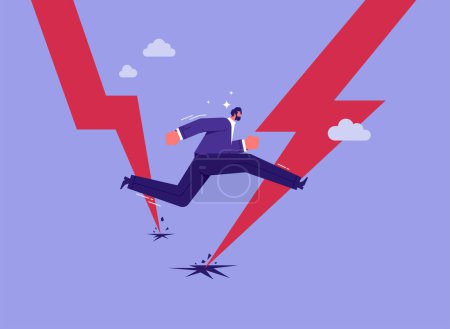 Illustration for Businessman attack by thunder, concept of crisis happening on business, depicts the fall of finance market or business loss - Royalty Free Image