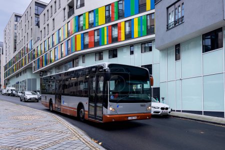 Photo for An intercity bus driving by the council of the European Union in Brussels - Royalty Free Image