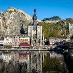 View of the historic town of Dinant with scenic River Meuse in Belgium