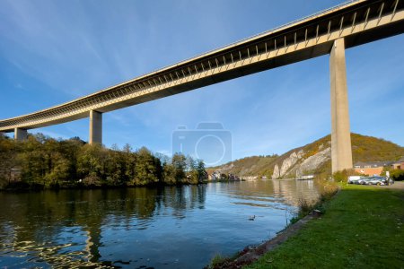 Photo for Low angle view of the Charlemagne route bridge in Dinant - Royalty Free Image