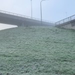 Low angle view of two bridges with morning mist in the highways of Belgium