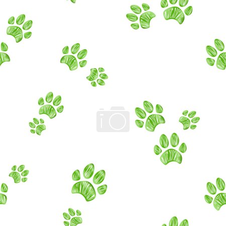Seamless pattern with hand drawn paws. Dog footprint vector illustration. Packaging template, graphic design, printing, textiles, bedding and wallpaper.