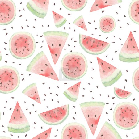 Photo for Seamless pattern with watermelon slices and dots on white background. summer vacation. - Royalty Free Image